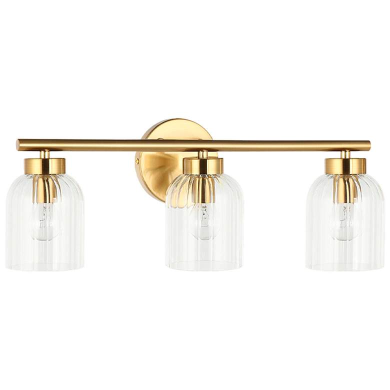 Image 1 Vienna 21" Wide 3 Light Aged Brass Vanity With Clear Ribbed Glass Shad