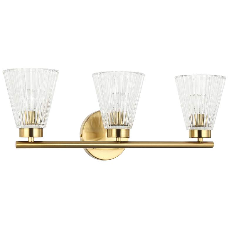 Image 2 Vienna 21" Wide 3 Light Aged Brass Vanity With Clear Ribbed Glass