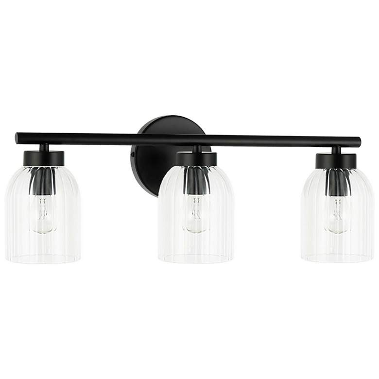 Image 1 Vienna 21" Wide 3 Light Matte Black Vanity With Clear Ribbed Glass Sha