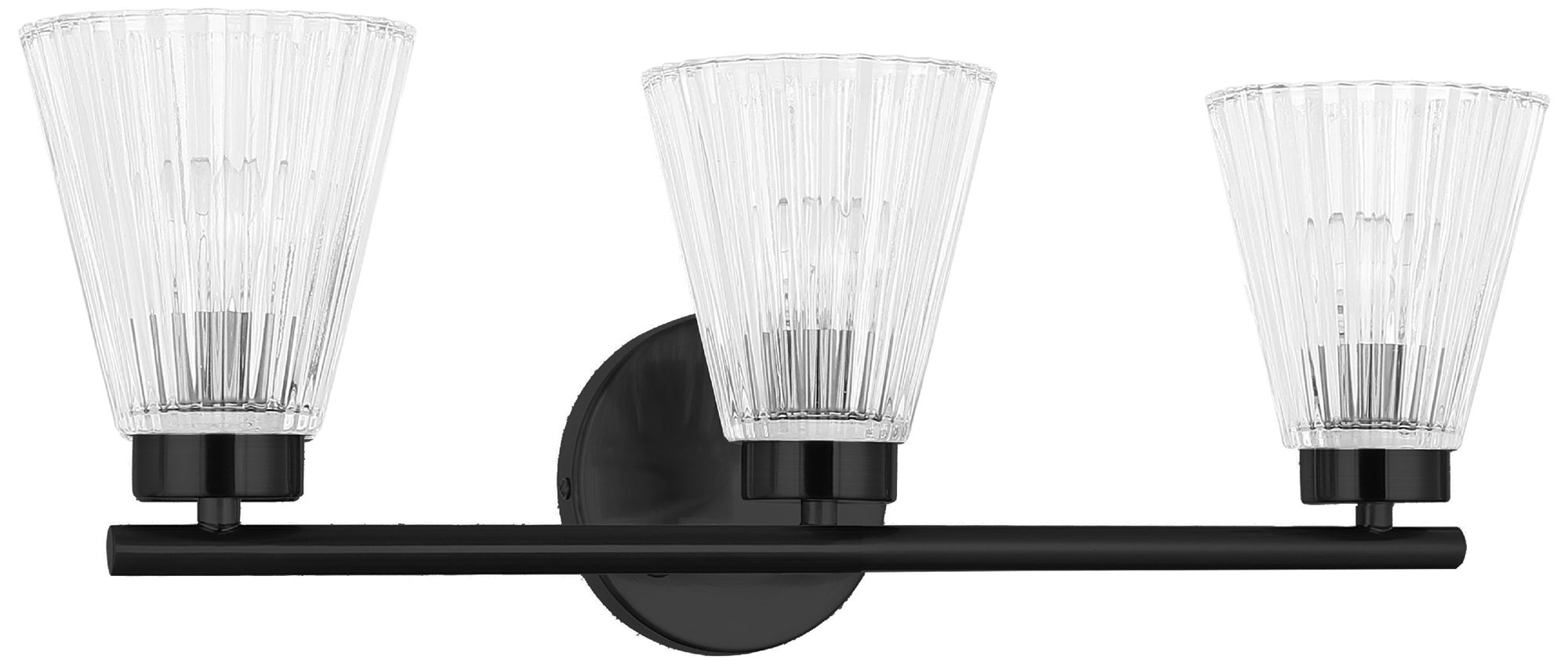Vienna 21 Wide 3 Light Matte Black Vanity With Clear Ribbed Glass