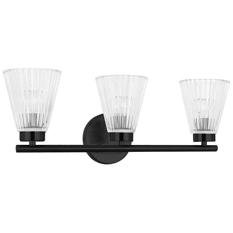 Image 2 Vienna 21" Wide 3 Light Matte Black Vanity With Clear Ribbed Glass