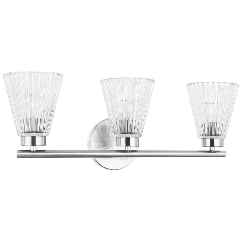 Image 1 Vienna 21" Wide 3 Light Polished Chrome Vanity With Clear Ribbed Glass
