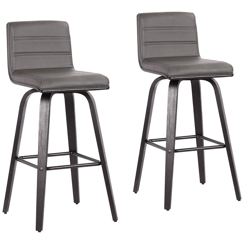 Image 1 Vienna 25 1/4" Gray Faux Leather Swivel Counter Stools Set of 2
