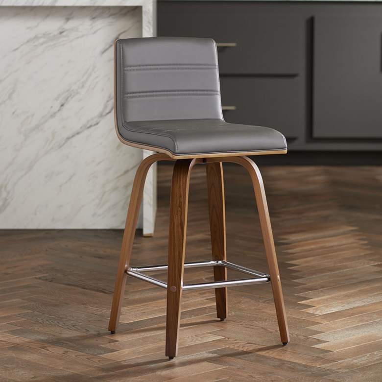 Image 1 Vienna 25 1/4 inch Gray Faux Leather Modern Swivel Counter Stool