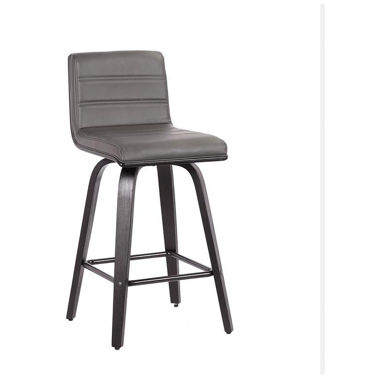 Image 1 Vienna 26 in. Swivel Barstool in Gray Faux Leather and Black Wood