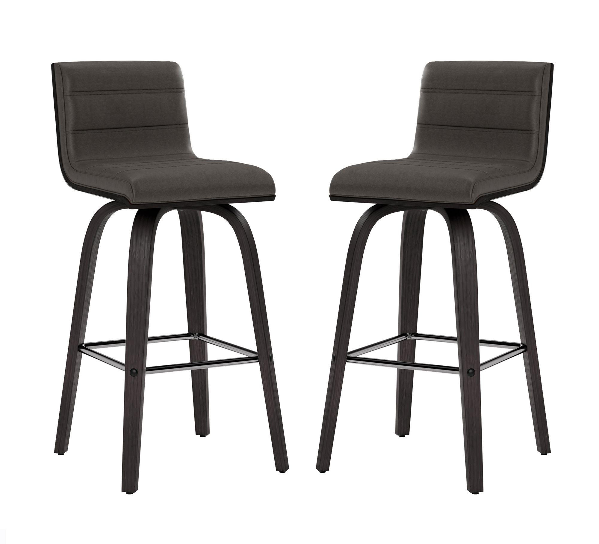 Vienna 26 in. Swivel Barstool in Gray Faux Leather and Black Wood