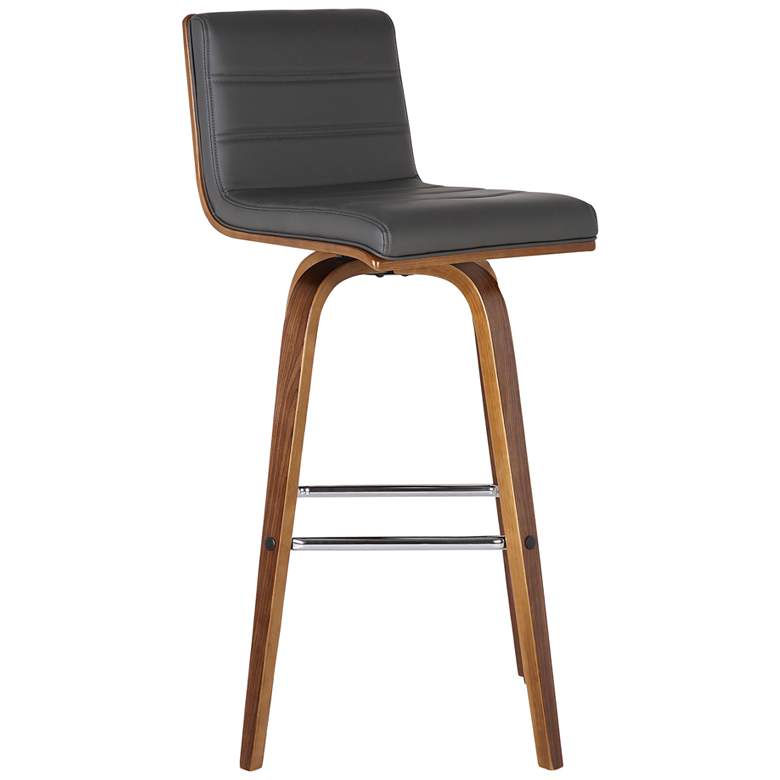 Image 1 Vienna 26 in. Swivel Barstool in Gray Faux Leather and Walnut Wood