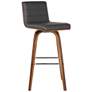 Vienna 26 in. Swivel Barstool in Gray Faux Leather and Walnut Wood