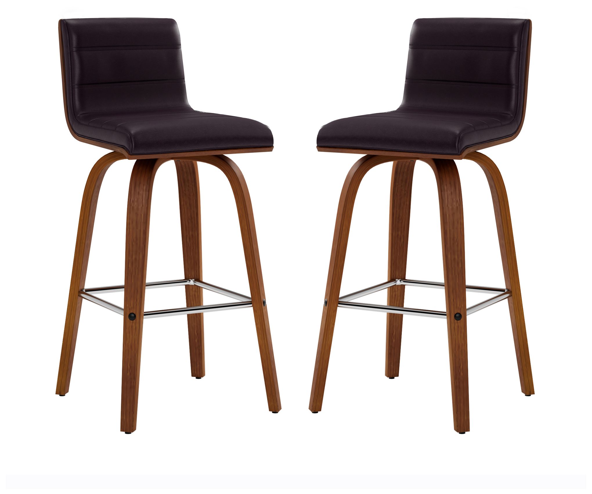 Vienna 26 in. Swivel Barstool in Walnut Finish with Brown Faux Leather
