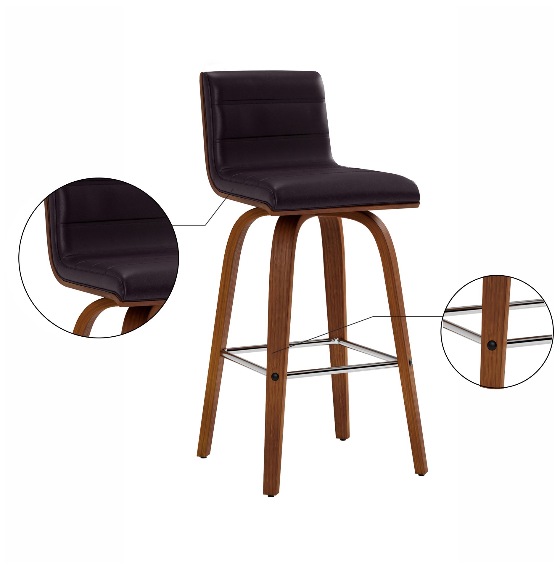 Vienna 26 in. Swivel Barstool in Walnut Finish with Brown Faux Leather