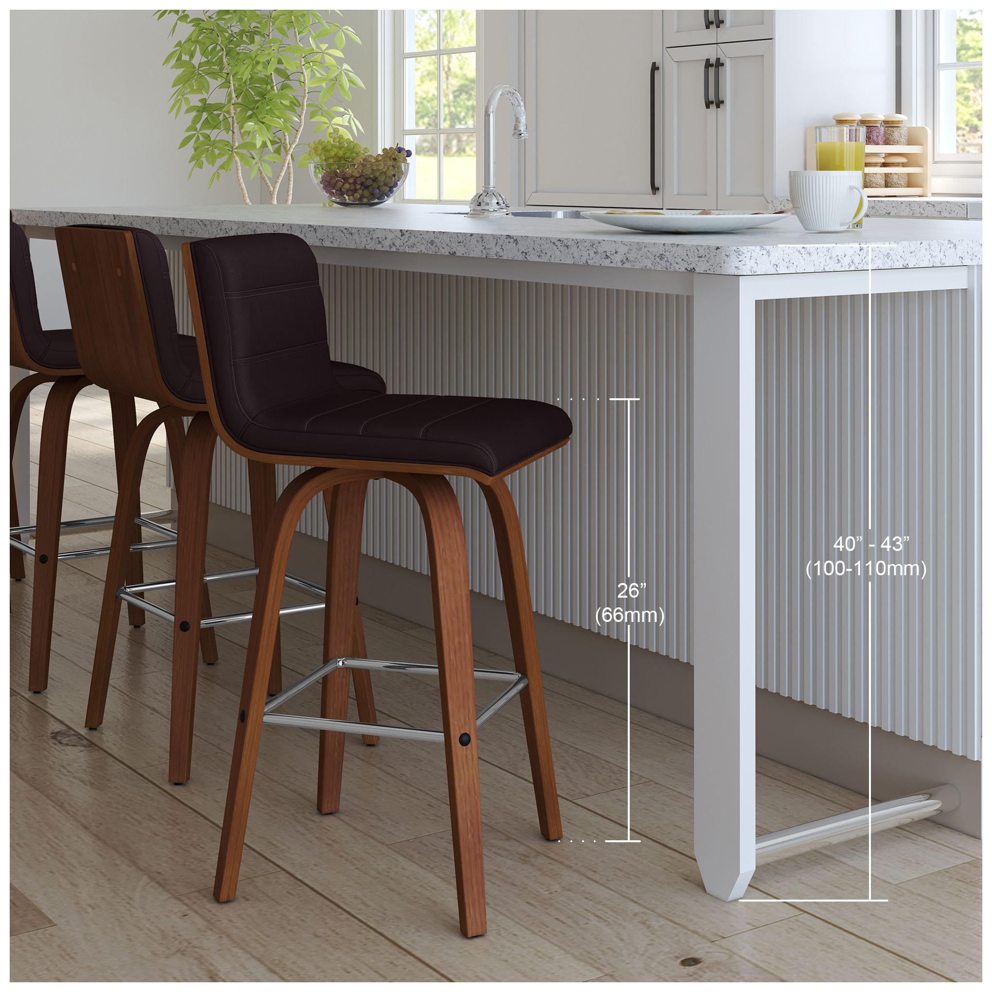 Vienna 26 in. Swivel Barstool in Walnut Finish with Brown Faux Leather