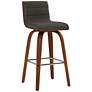 1_Vienna 26" Walnut and Gray Faux Leather Swivel Counter Stool