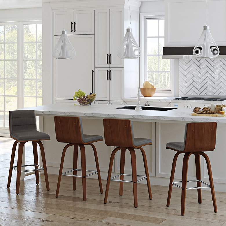 Image 2 Vienna 26" Walnut and Gray Faux Leather Swivel Counter Stool more views