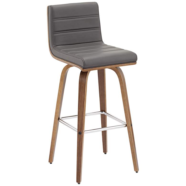 Image 2 Vienna 29 1/2" Gray Faux Leather and Walnut Swivel Bar Stool