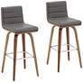1_Vienna 29 1/2" Walnut Gray Faux Leather Swivel Bar Stools Set of 2