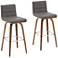 Vienna 29 1/2" Walnut Gray Faux Leather Swivel Bar Stools Set of 2