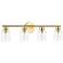 Vienna 29" Wide 4 Light Aged Brass Vanity With Clear Ribbed Glass Shad