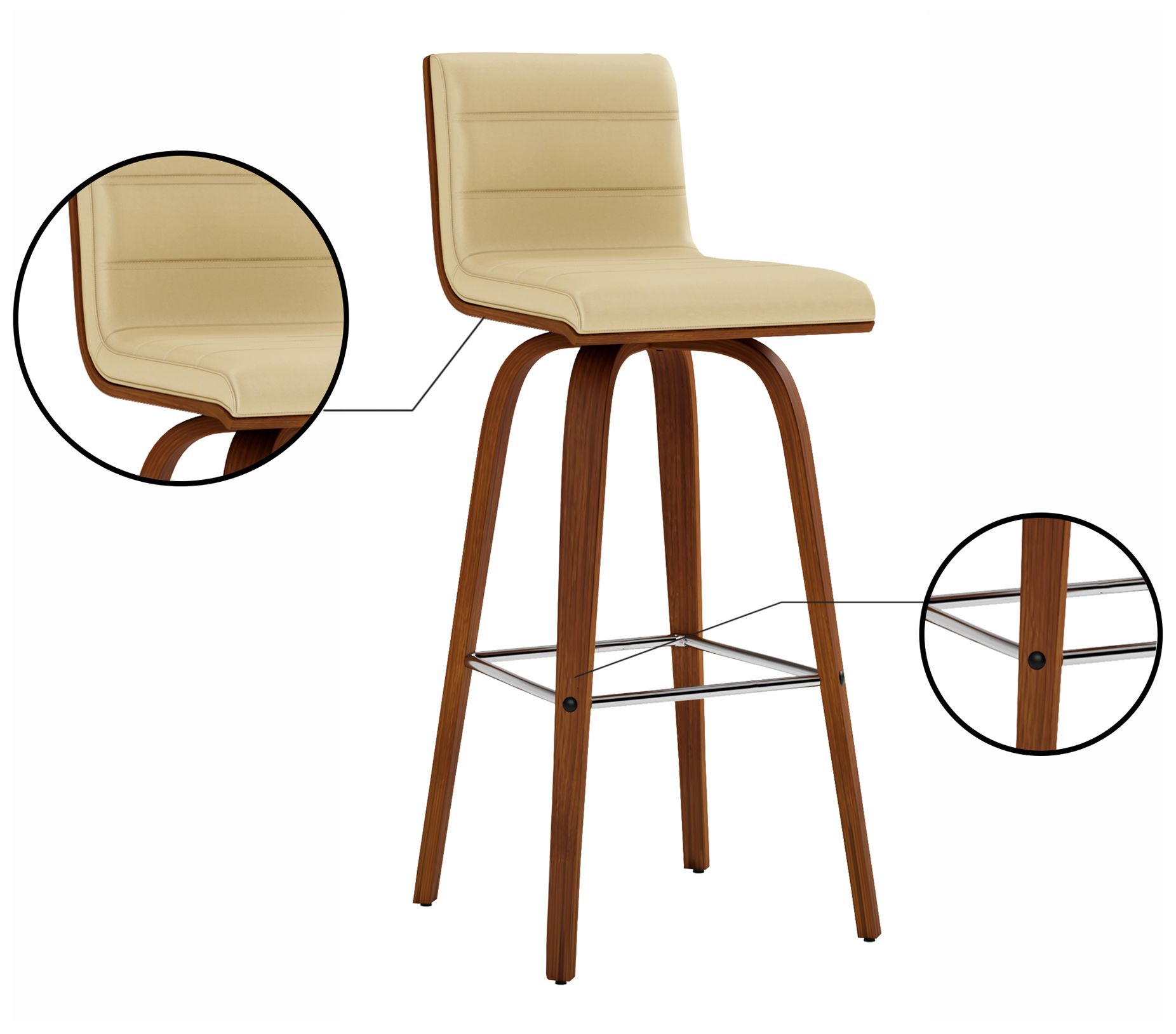 Vienna 30 in. Swivel Barstool in Chrome Finish with Cream Faux Leather