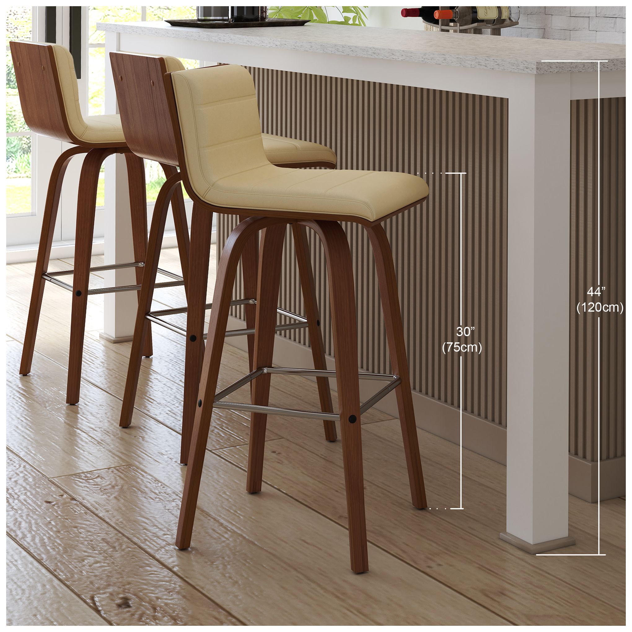 Vienna 30 in. Swivel Barstool in Chrome Finish with Cream Faux Leather