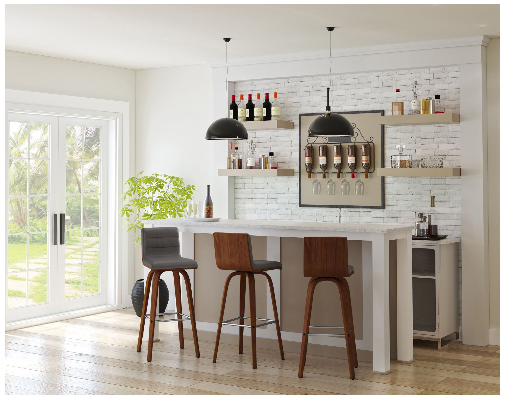 Image 7 Vienna 30 in. Swivel Barstool in Walnut Finish with Gray Faux Leather more views