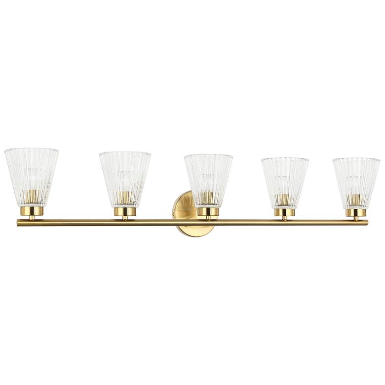 Image 1 Vienna 37" Wide 5 Light Aged Brass Vanity With Clear Ribbed Glass