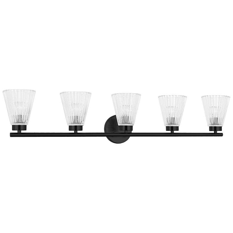 Image 1 Vienna 37" Wide 5 Light Matte Black Vanity With Clear Ribbed Glass