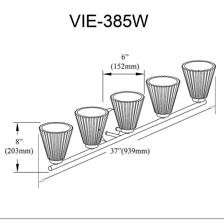 Image 2 Vienna 37" Wide 5 Light Matte Black Vanity With Clear Ribbed Glass more views