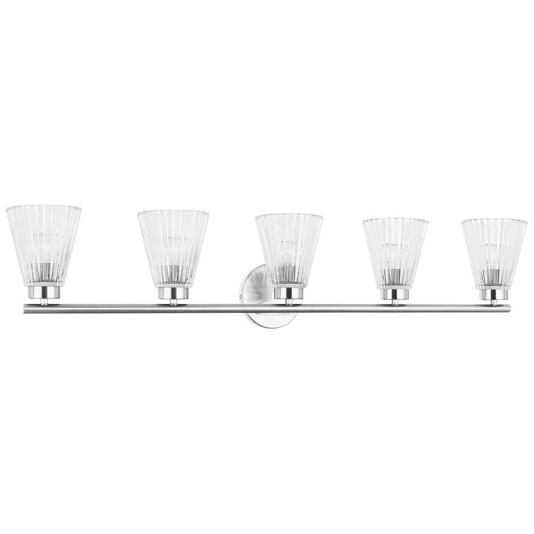 Image 1 Vienna 37" Wide 5 Light Polished Chrome Vanity With Clear Ribbed Glass