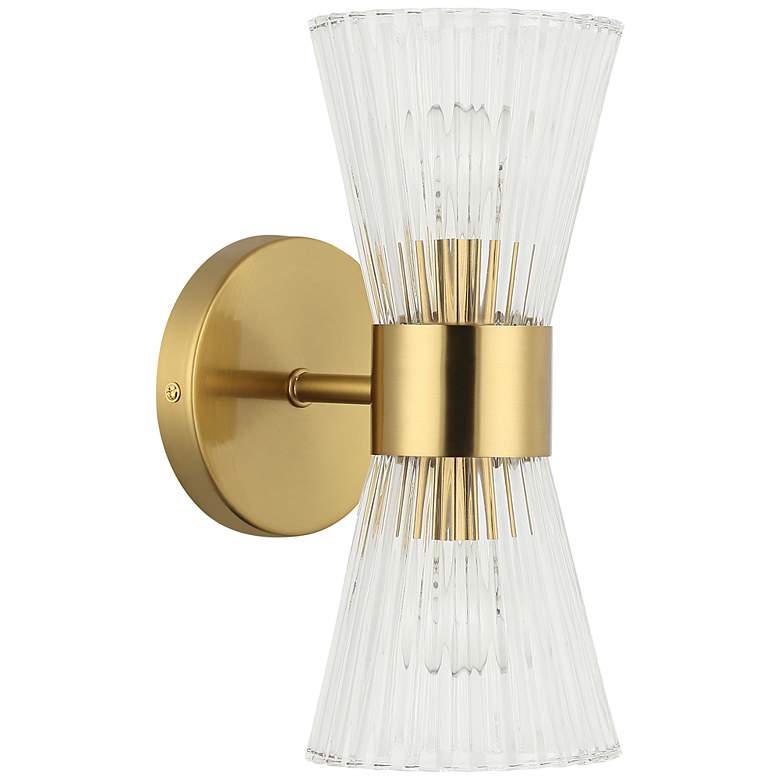 Image 3 Vienna 4.75" Wide 2 Light Aged Brass Vanity With Clear Ribbed Glass