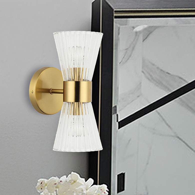 Image 2 Vienna 4.75" Wide 2 Light Aged Brass Vanity With Clear Ribbed Glass