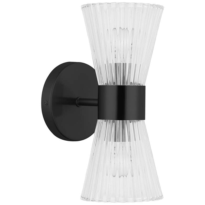 Image 1 Vienna 4.75" Wide 2 Light Matte Black Vanity With Clear Ribbed Glass