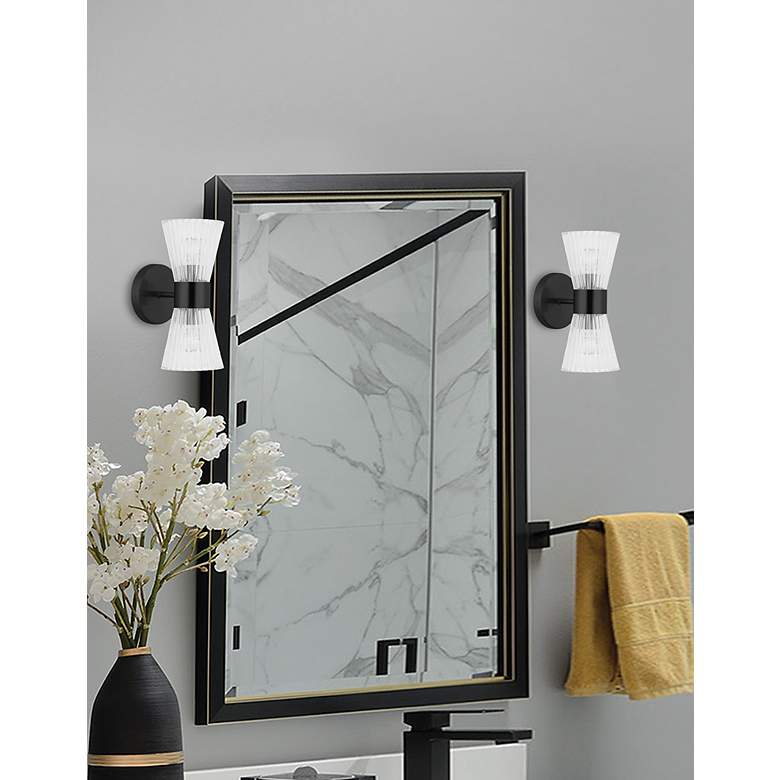 Image 2 Vienna 4.75" Wide 2 Light Matte Black Vanity With Clear Ribbed Glass more views