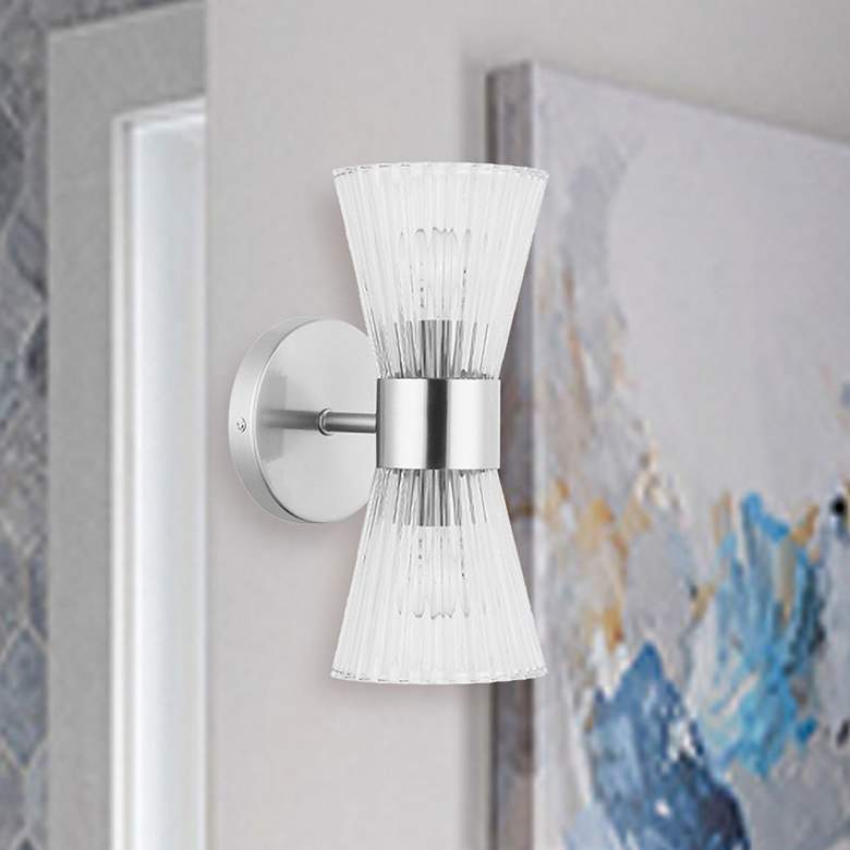 Image 1 Vienna 4.75"W 2 Light Polished Chrome Vanity With Clear Ribbed Glass