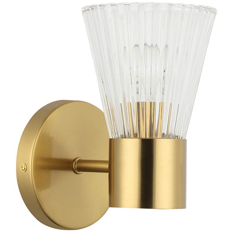 Image 1 Vienna 8.25" High Aged Brass Wall Sconce With Clear Ribbed Glass