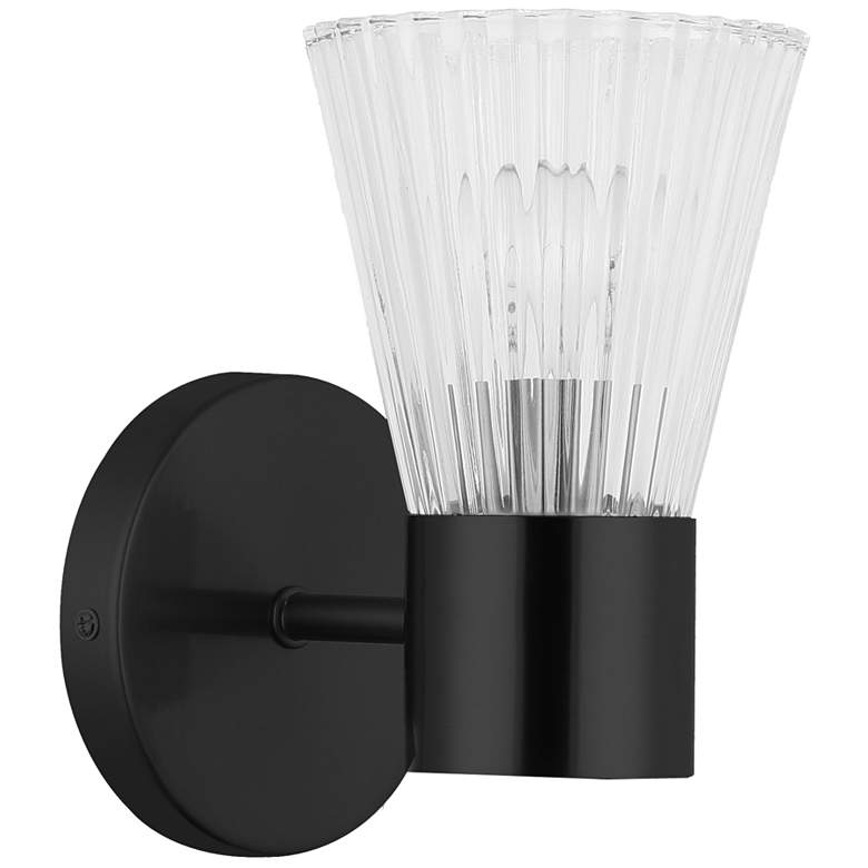 Image 1 Vienna 8.25" High Matte Black Wall Sconce With Clear Ribbed Glass