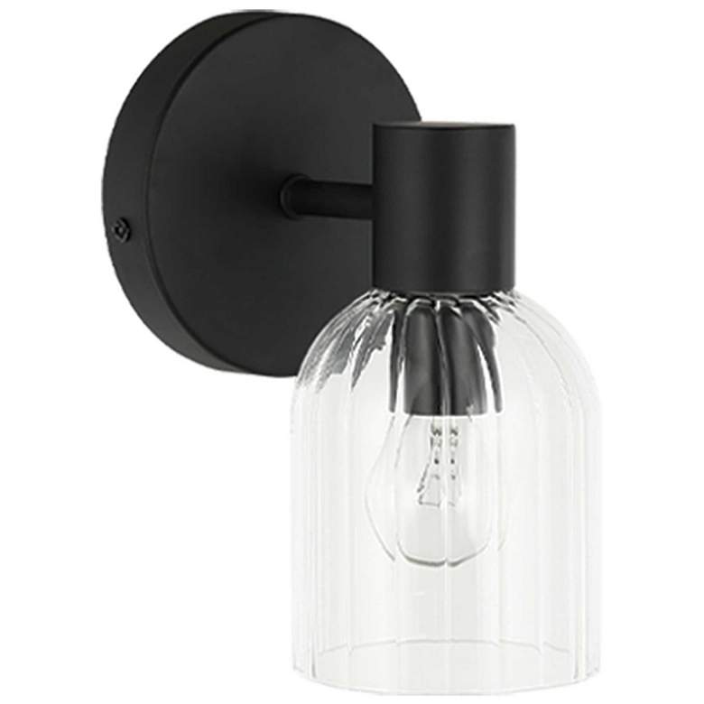 Image 1 Vienna 8" High Matte Black Wall Sconce With Clear Ribbed Glass Shade