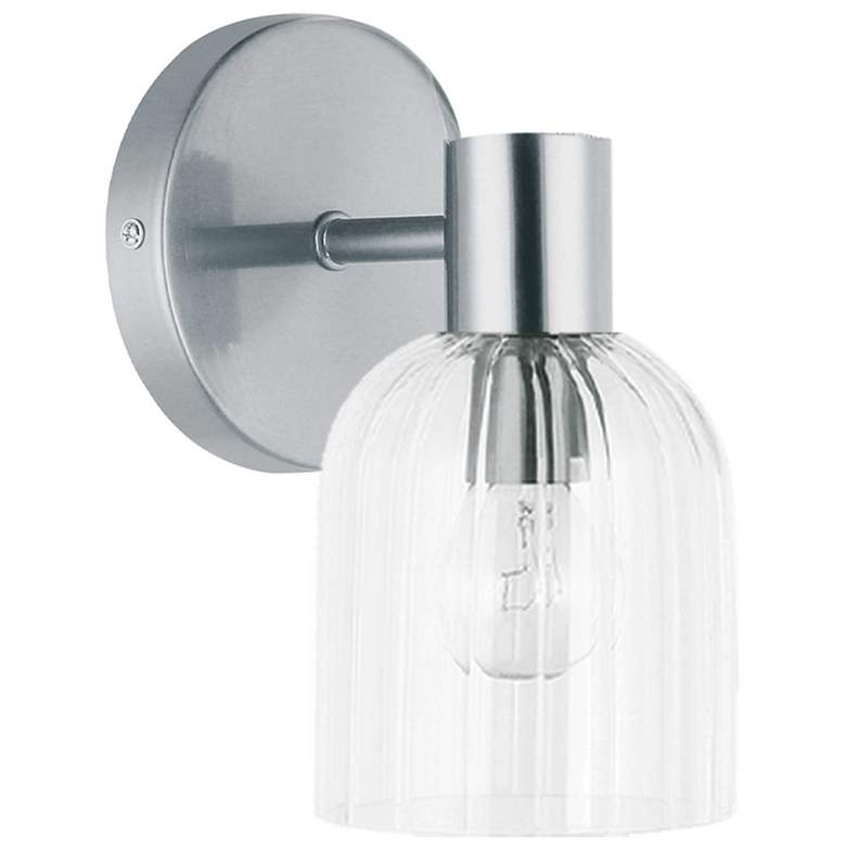 Image 1 Vienna 8" High Polished Chrome Wall Sconce With Clear Ribbed Glass Sha
