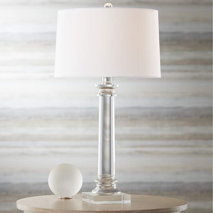 Vienna Full Spectrum Crystal and Brass Lamp with Table Top Dimmer