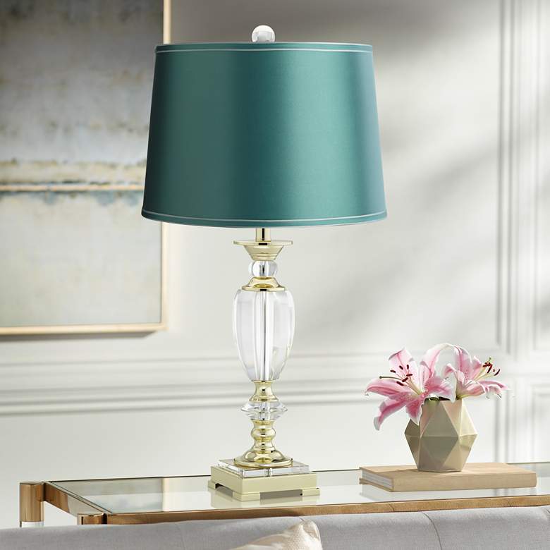 Image 1 Vienna Full Spectrum 28 3/4" High Crystal Table Lamp with Teal Shade