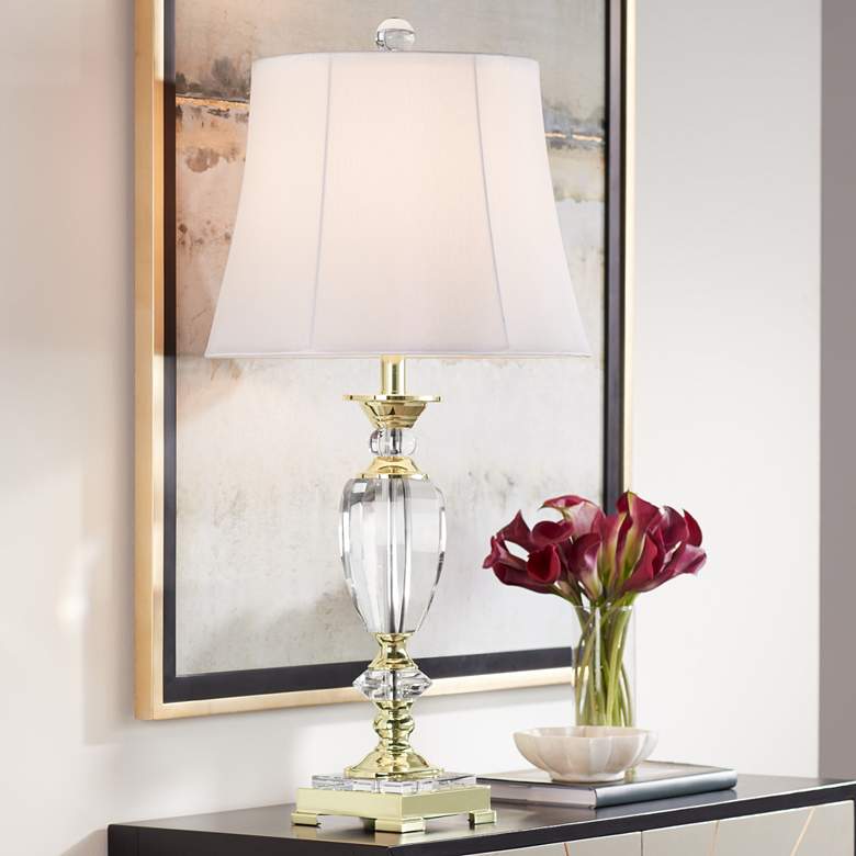 Image 1 Vienna Full Spectrum 31" Brass and Crystal Lamp with Cord Dimmer