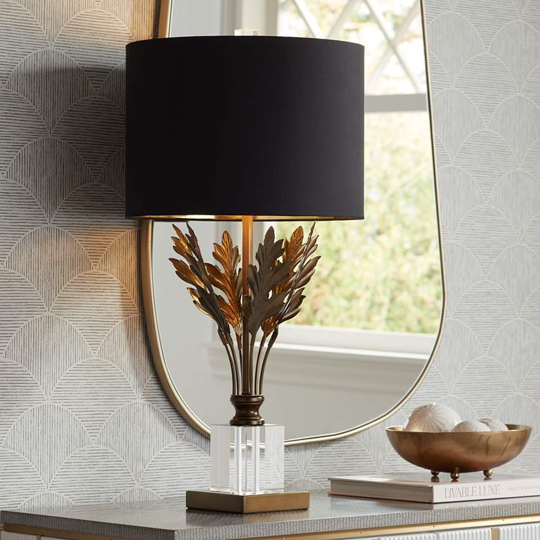 Image 1 Vienna Full Spectrum Cheri Brass Leaves and Crystal Traditional Table Lamp