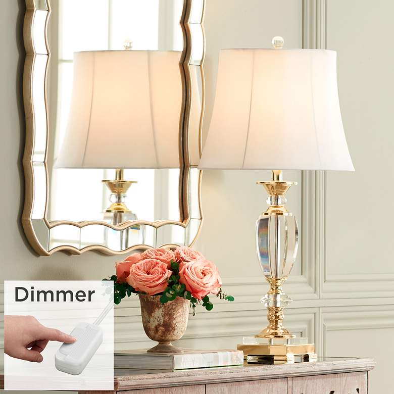 Image 1 Vienna Full Spectrum Crystal and Brass Lamp with Table Top Dimmer
