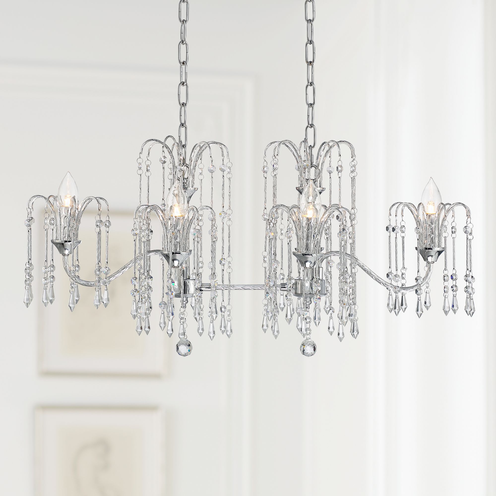 Image Vienna Full Spectrum Crystal Rain 33" Chrome 6-Light Island Chandelier