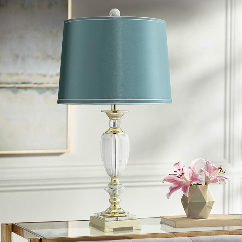 Image 1 Vienna Full Spectrum Crystal Table Lamp with Teal Shade