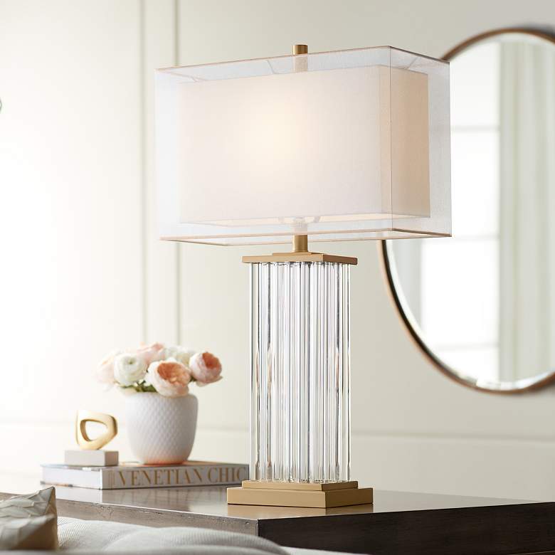 Vienna Full Spectrum Darcia Double Shade with Clear Glass Rods Table Lamp