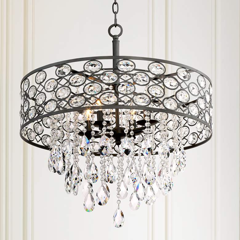 Image 1 Vienna Full Spectrum Ellena 24" 4-Light Black Drum Crystal Pendant