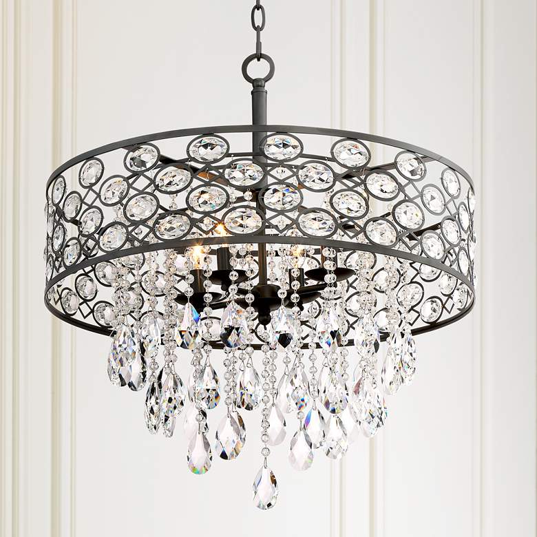 Image 1 Vienna Full Spectrum Ellena 24 inch 4-Light Black Drum Crystal Pendant