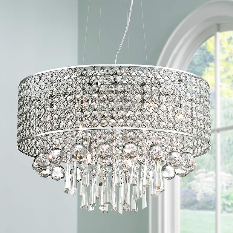 Image 1 Vienna Full Spectrum Elva 19" Wide Chrome Beaded Crystal Pendant Light