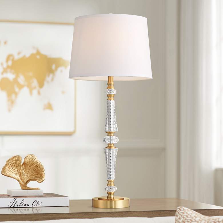 Image 1 Vienna Full Spectrum Gracie 32" High Brass and Crystal Table Lamp