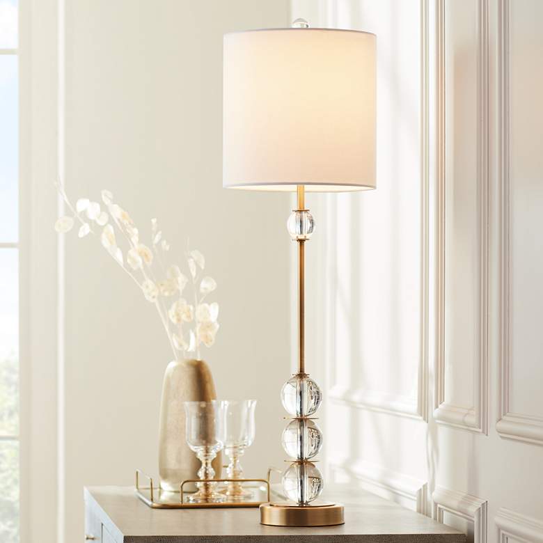Image 1 Vienna Full Spectrum Halston 32 1/2" Brass Buffet Lamp with USB Dimmer